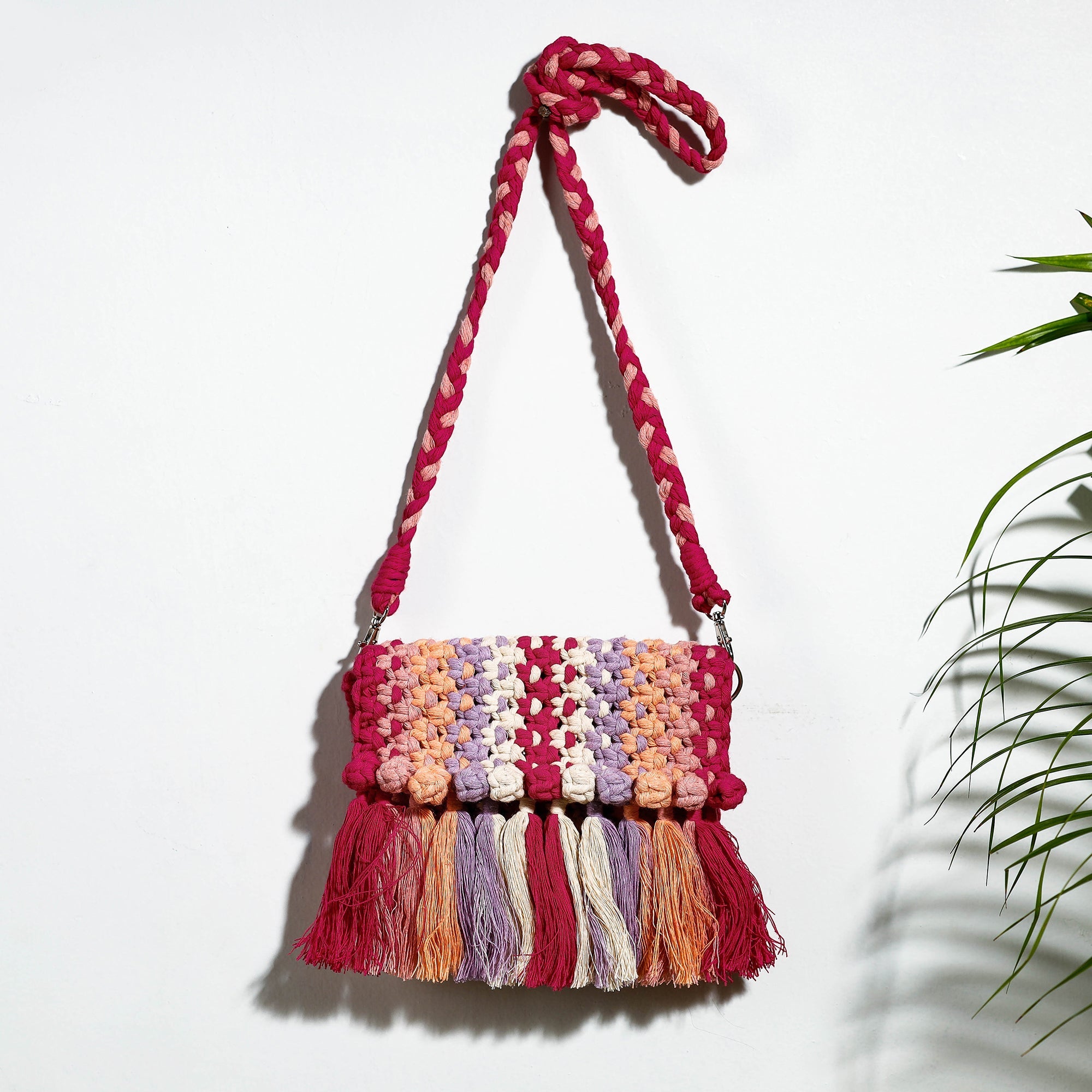 Multicolor Thread Work Handcrafted Macrame Sling Bag