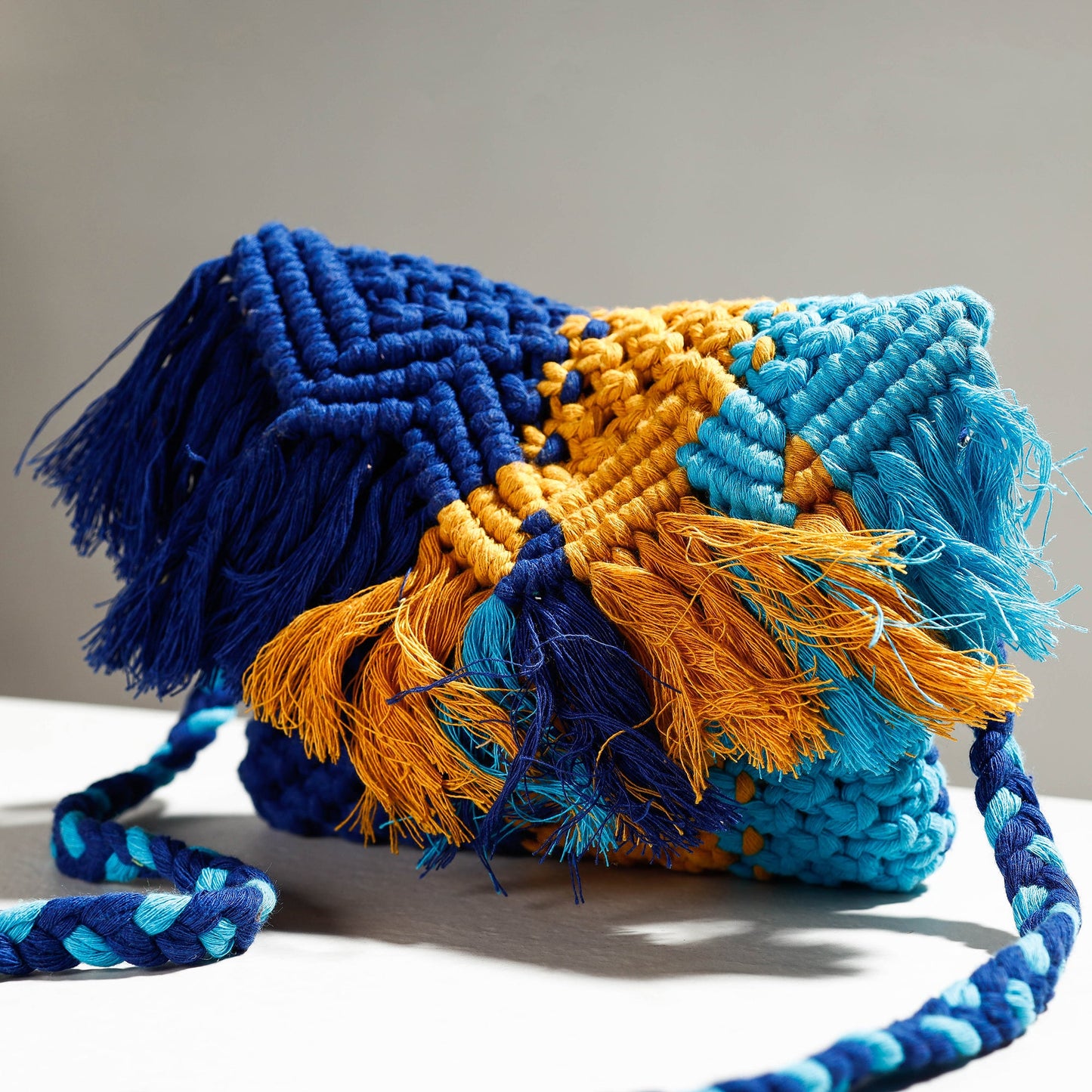 Multicolor Thread Work Handcrafted Macrame Sling Bag 