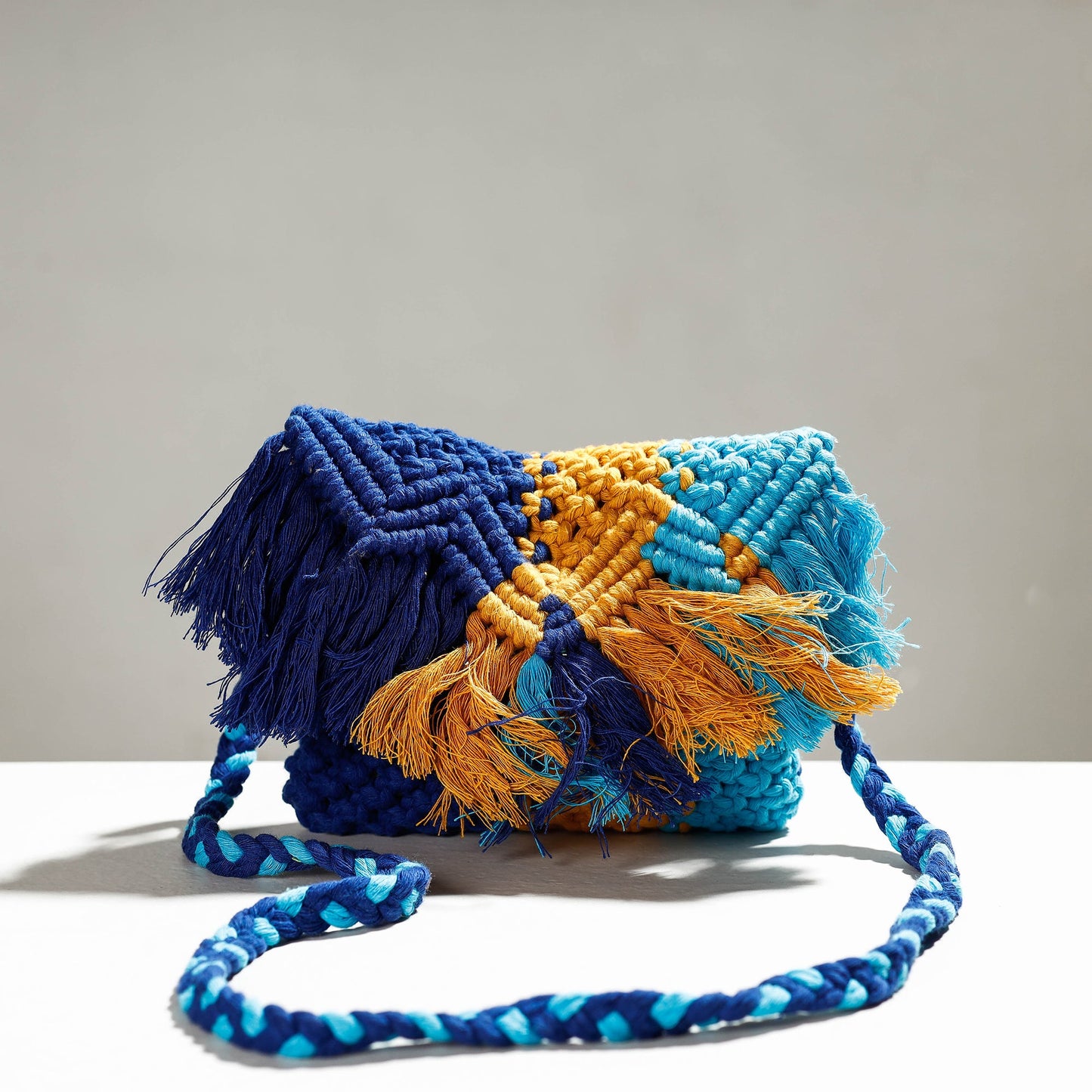 Multicolor Thread Work Handcrafted Macrame Sling Bag 