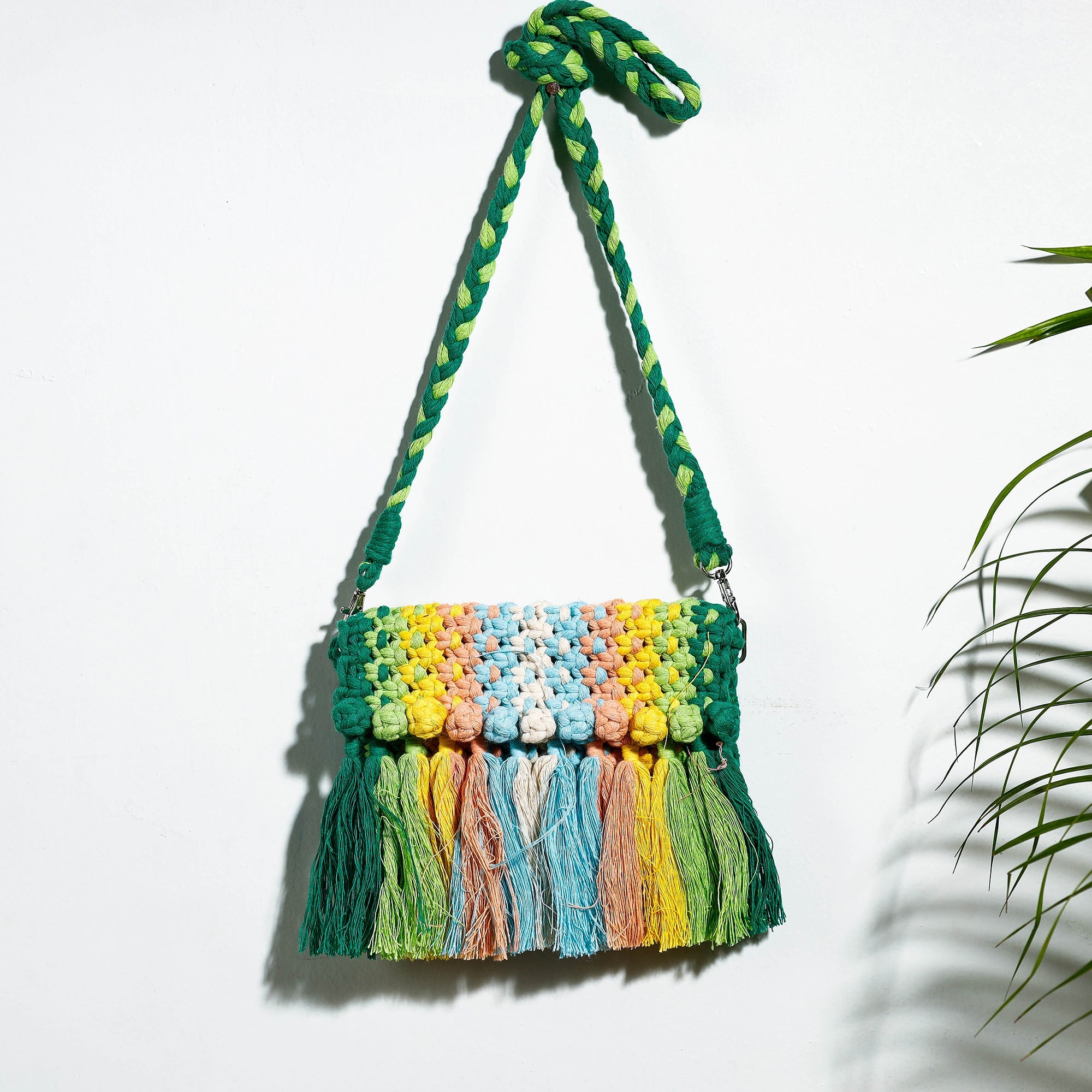 Multicolor Thread Work Handcrafted Macrame Sling Bag