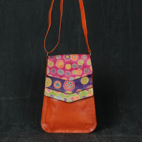  Three Flap Patch Work Leather Sling Bag 