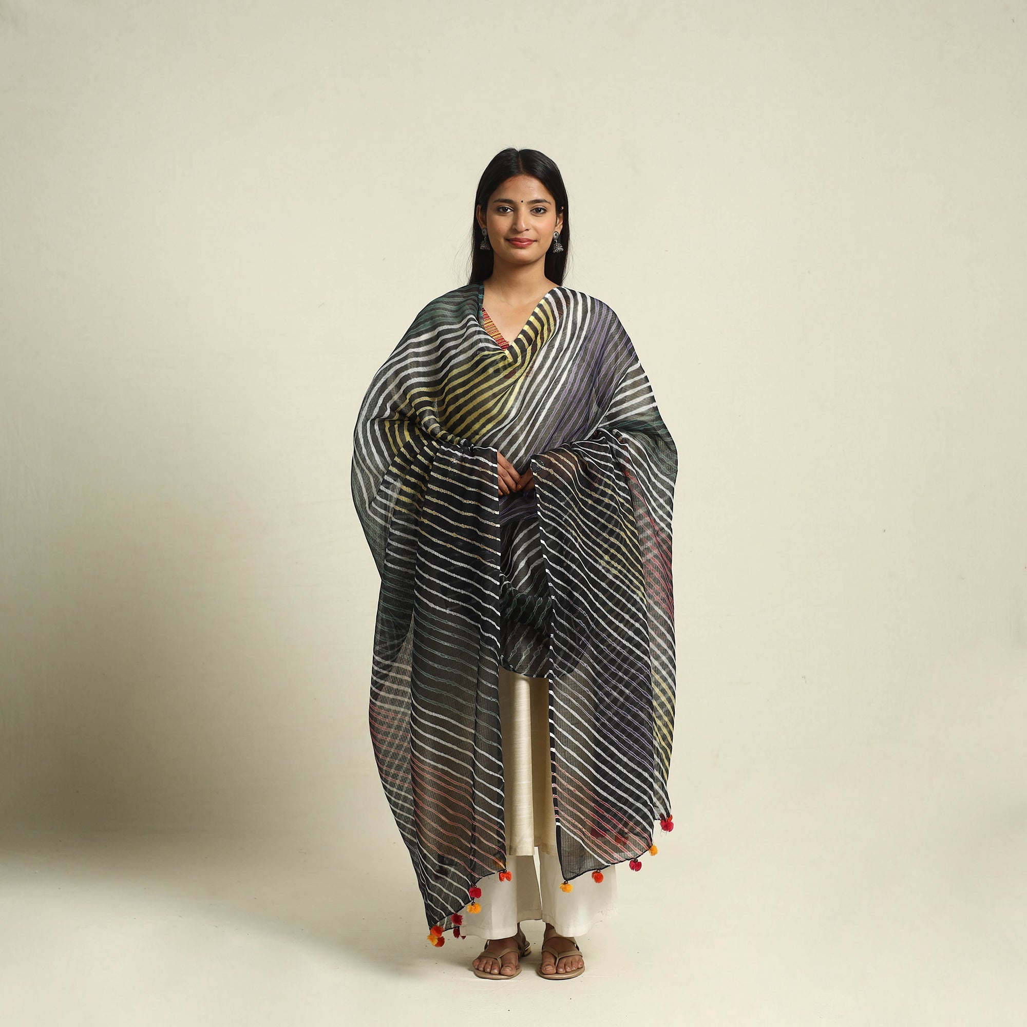 Buy Tie & Dye Multicolor Kota Doria Cotton Leheriya Dupatta