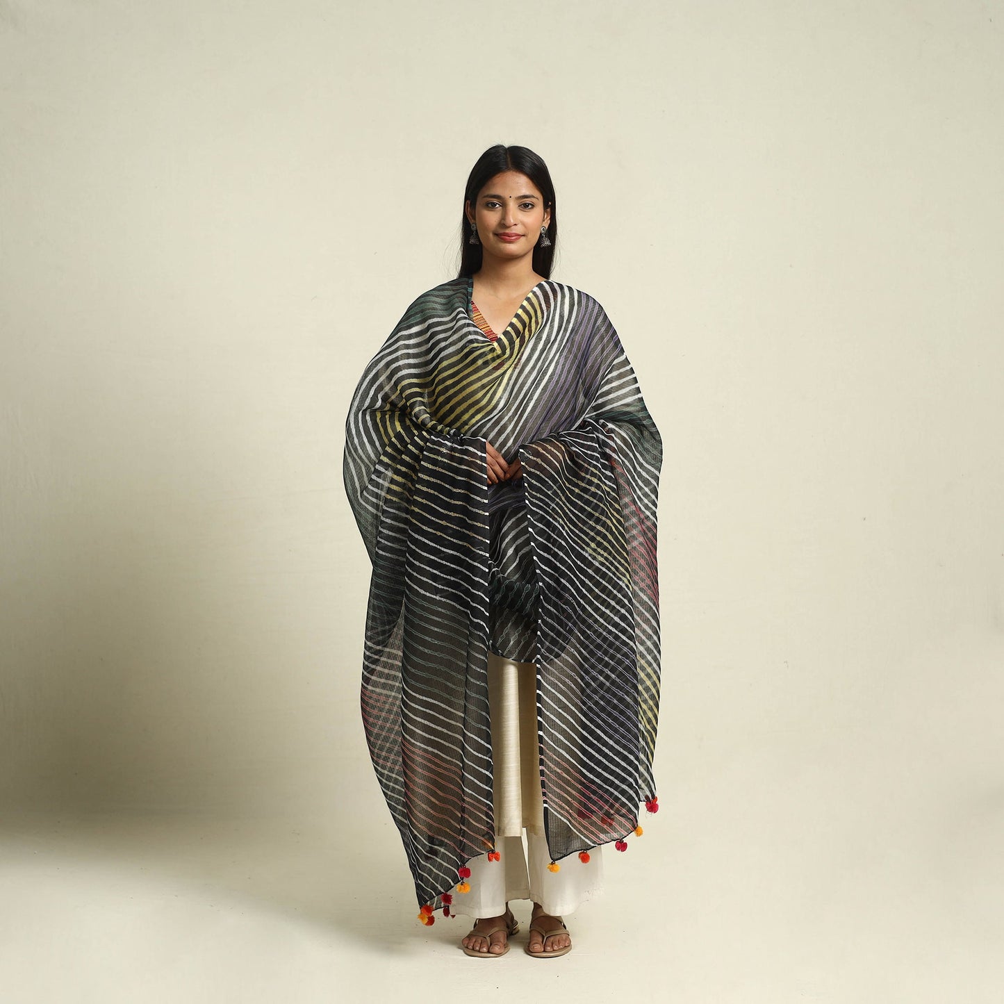 Buy Tie & Dye Multicolor Kota Doria Cotton Leheriya Dupatta