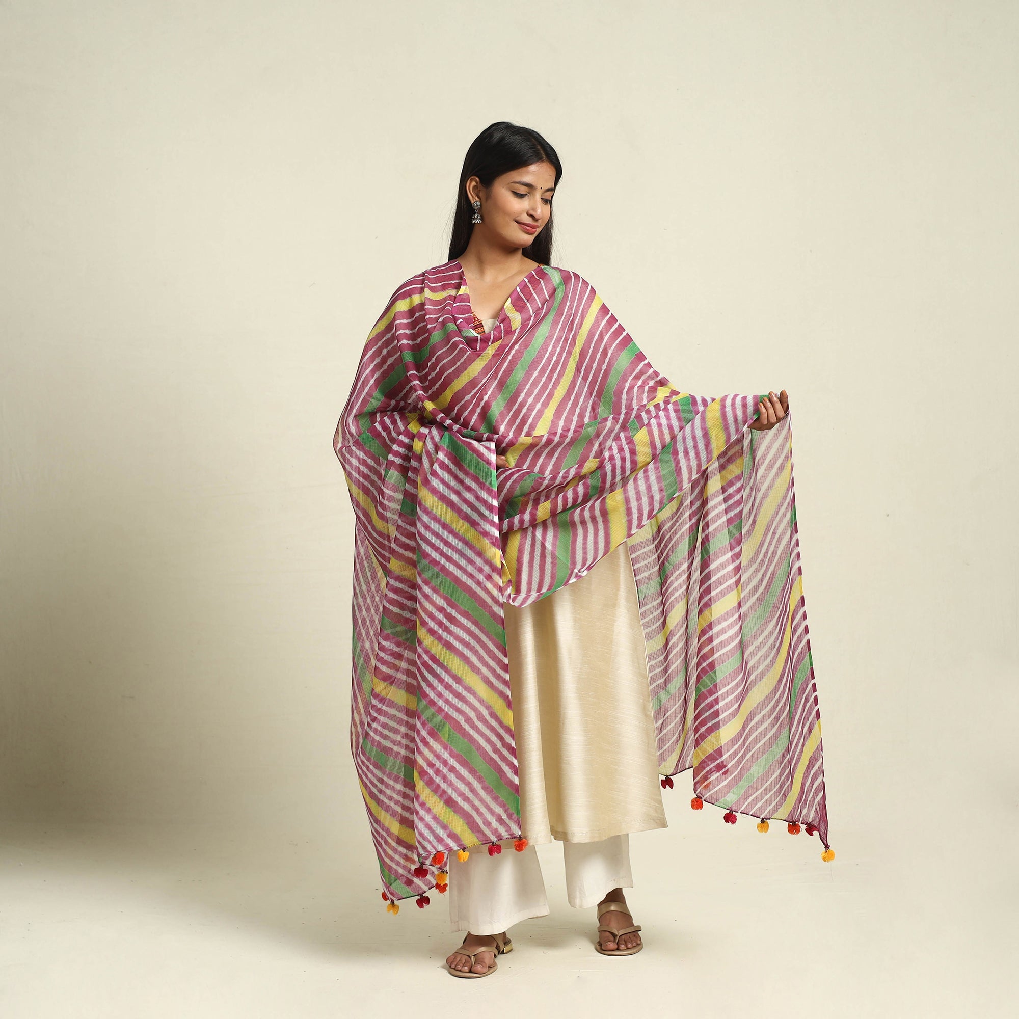  Tie & Dye Multicolor Kota Doria Cotton Leheriya Dupatta