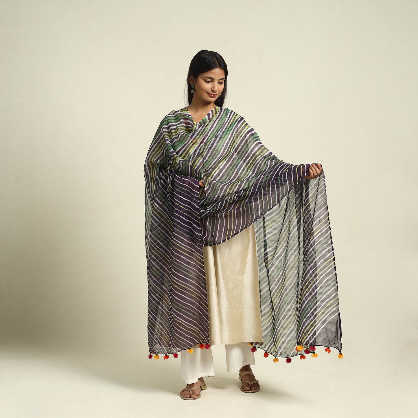 Multicolor - tie & dye kota doria cotton leheriya dupatta