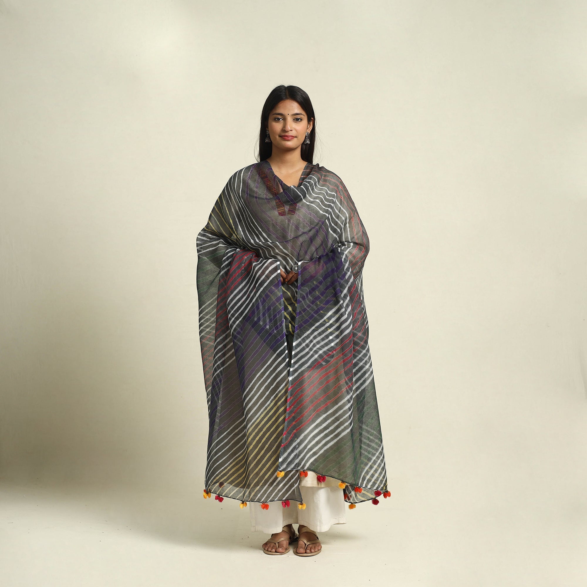 Buy Tie & Dye Multicolor Kota Doria Cotton Leheriya Dupatta