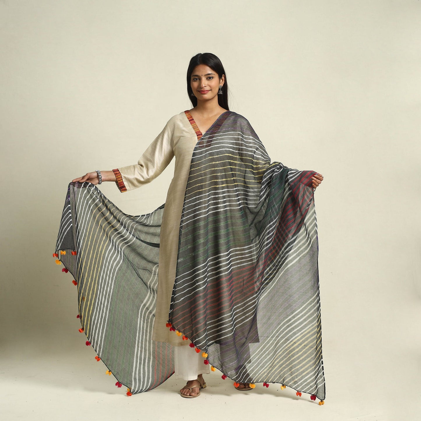 Buy Tie & Dye Multicolor Kota Doria Cotton Leheriya Dupatta