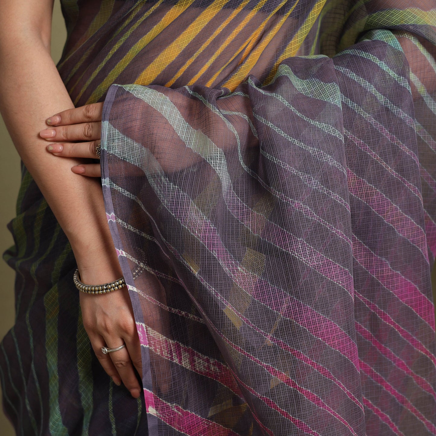 Buy Multicolor Tie-Dye Kota Doria Cotton Leheriya Saree