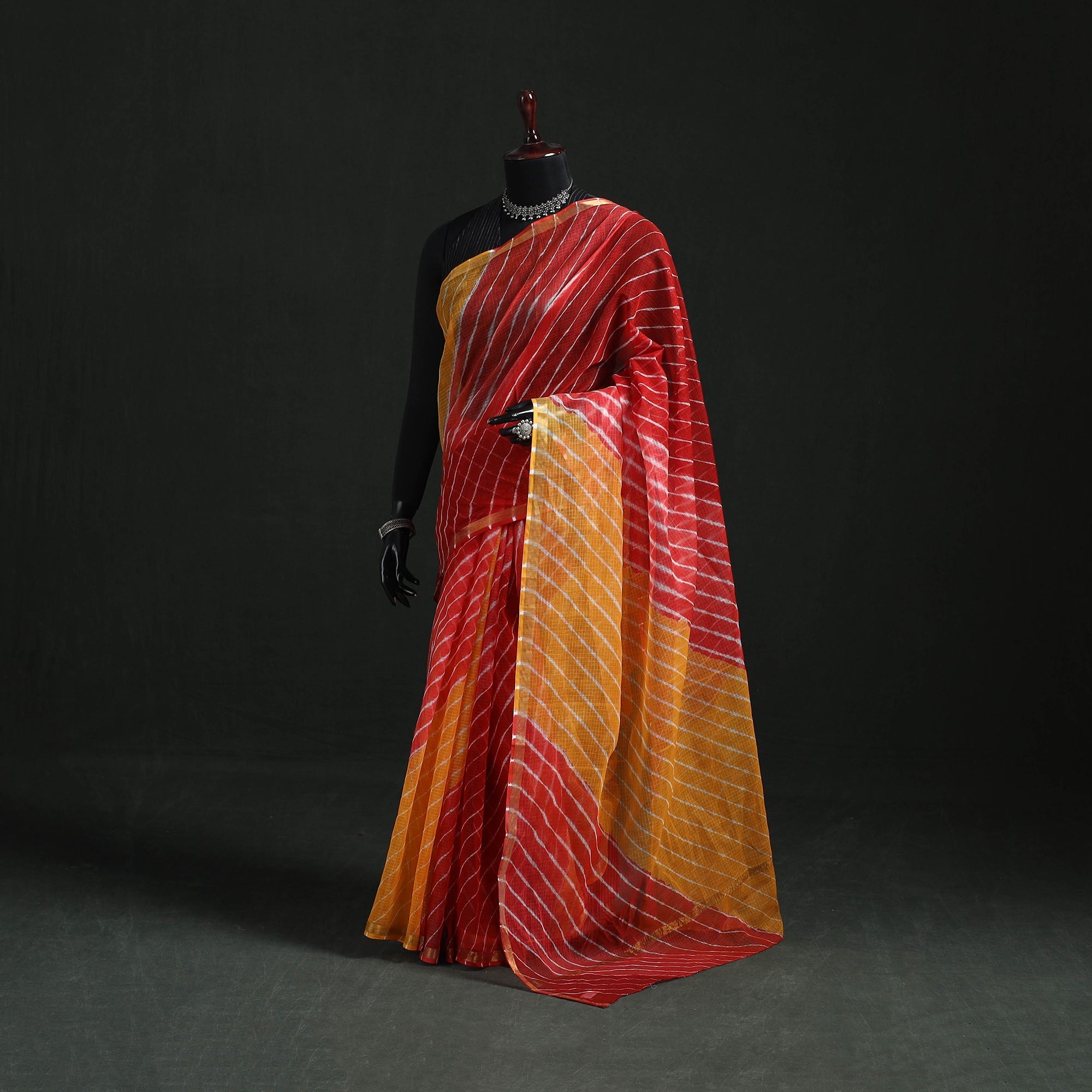 Tie-dye kota doria cotton leheriya saree 20 - handcrafted
