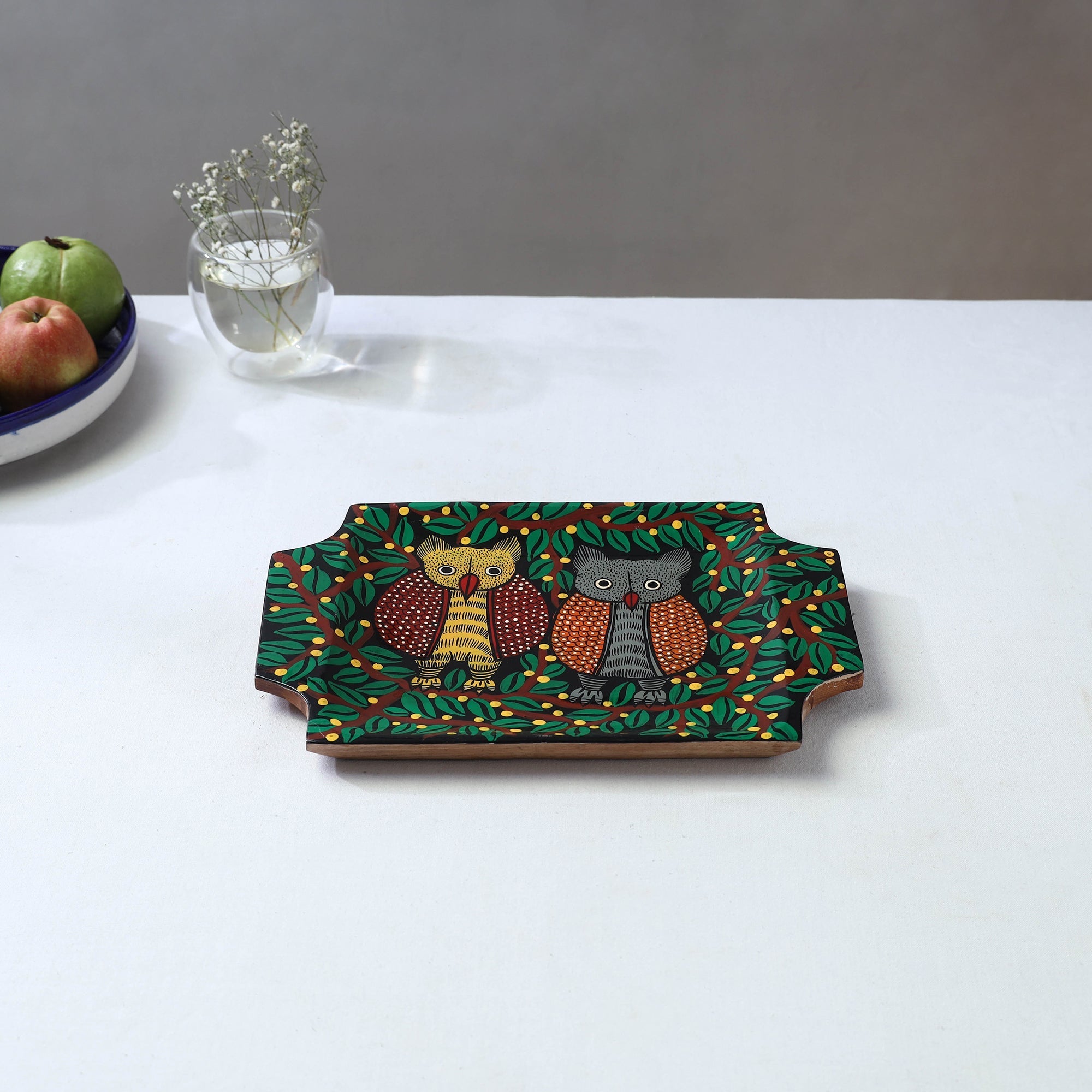 Traditional pattachitra hand painted akashmoni wooden tray