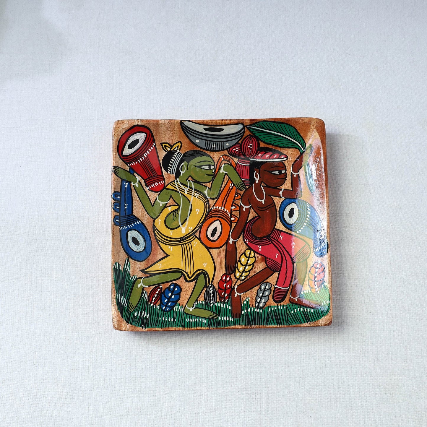 Traditional pattachitra hand painted akashmoni wooden tray