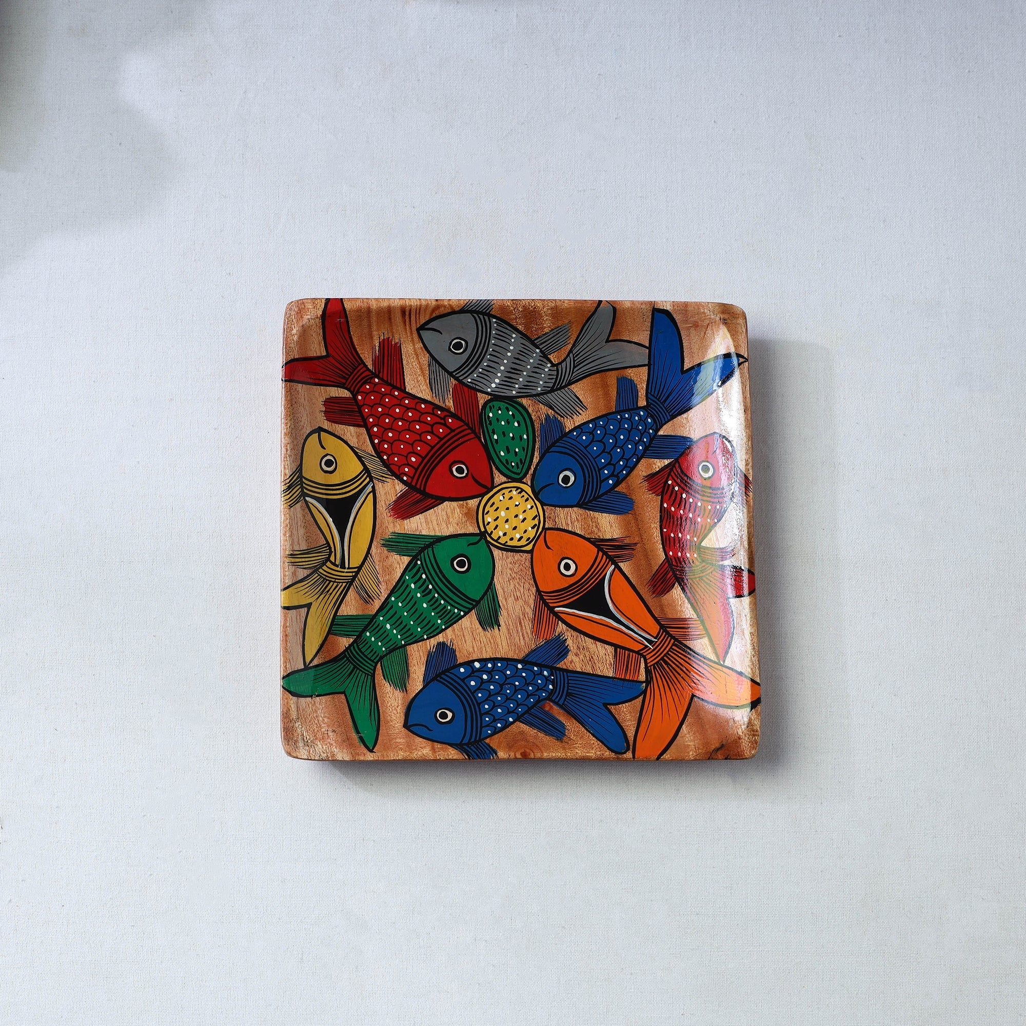 Traditional pattachitra hand painted akashmoni wooden tray