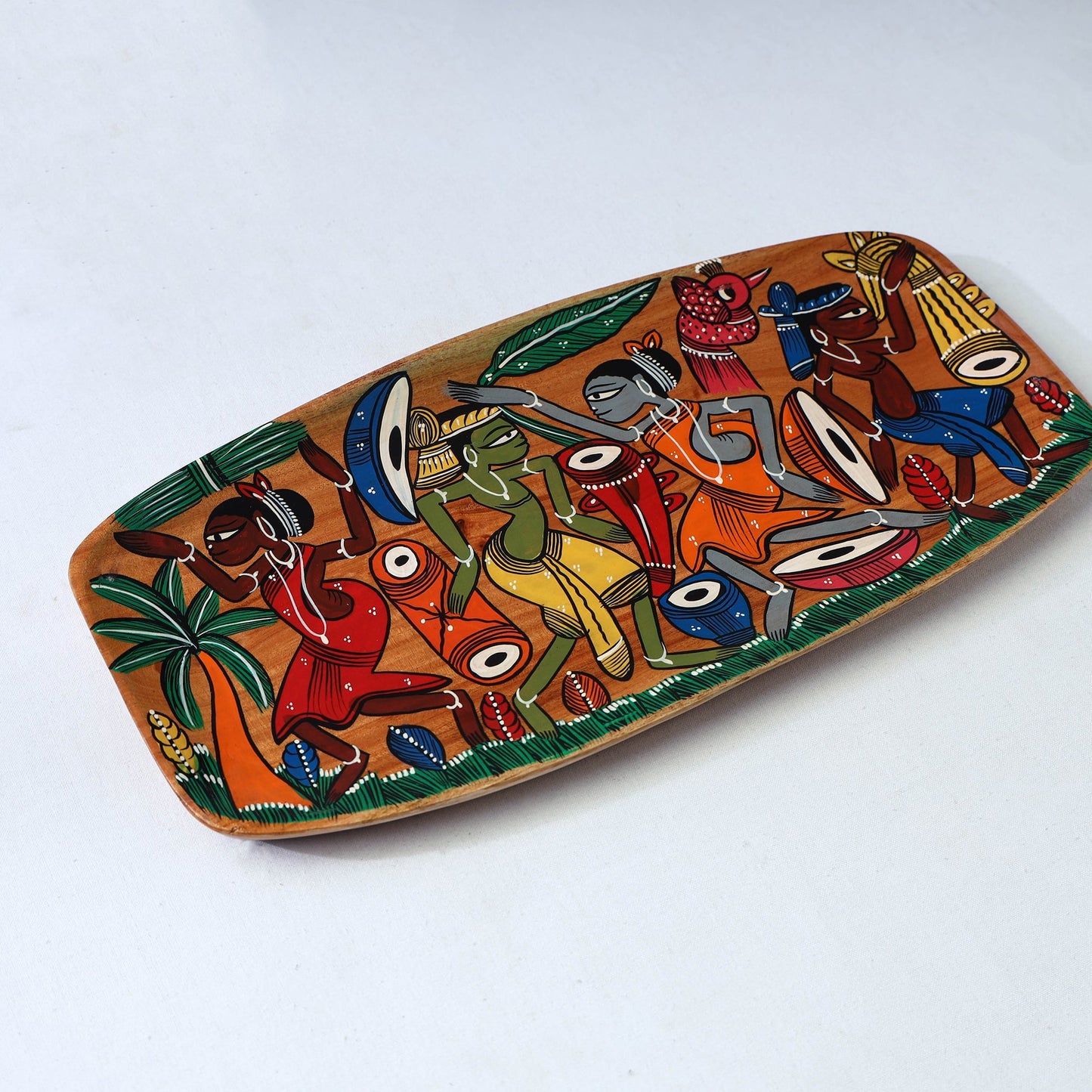 Traditional pattachitra hand painted akashmoni wooden tray