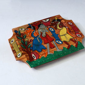 Traditional pattachitra hand painted akashmoni wooden tray