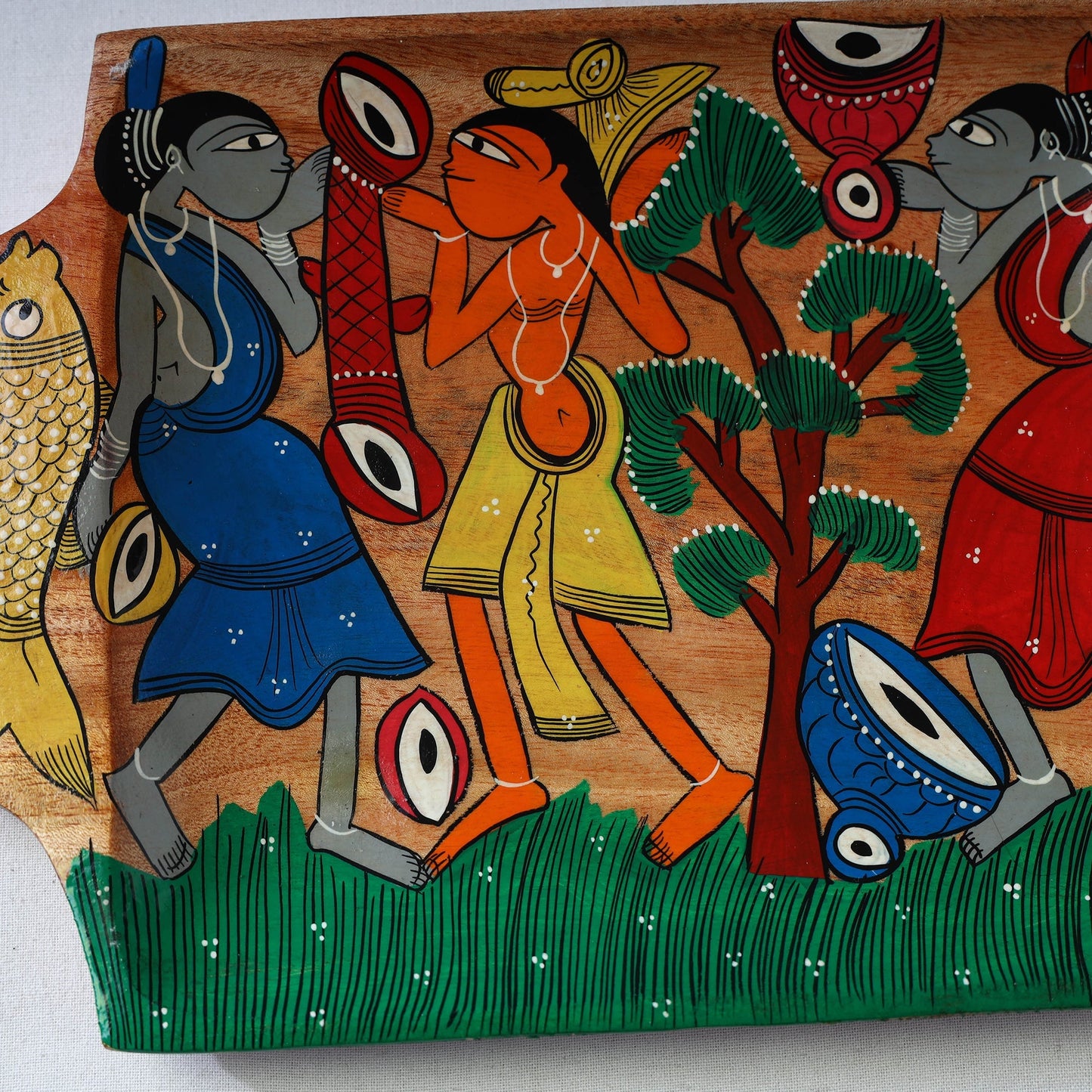 Traditional pattachitra hand painted akashmoni wooden tray