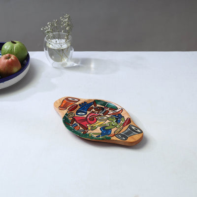 Traditional pattachitra hand painted akashmoni wooden tray