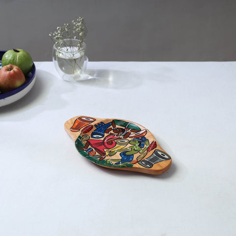 Traditional pattachitra hand painted akashmoni wooden tray