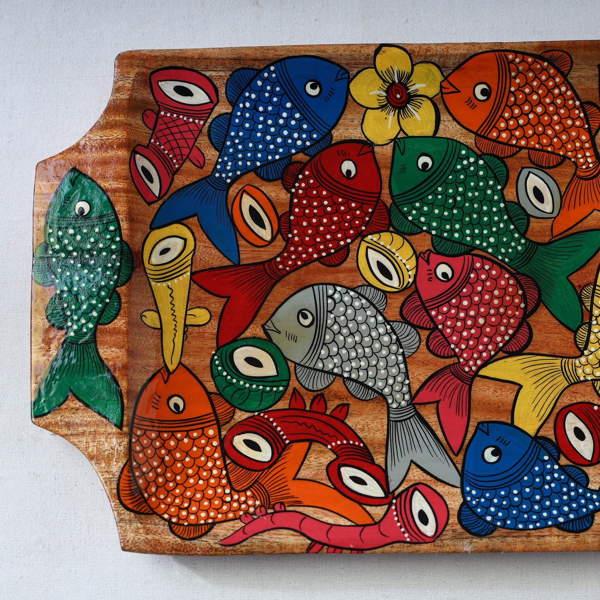 Traditional pattachitra hand painted akashmoni wooden tray