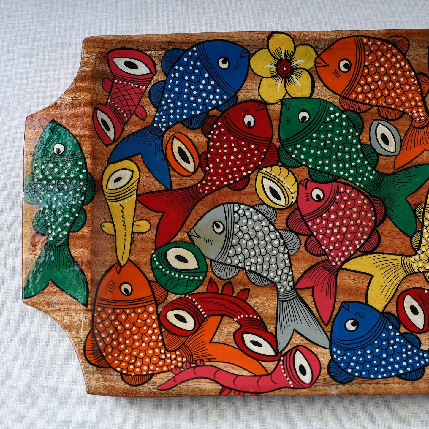 Traditional pattachitra hand painted akashmoni wooden tray