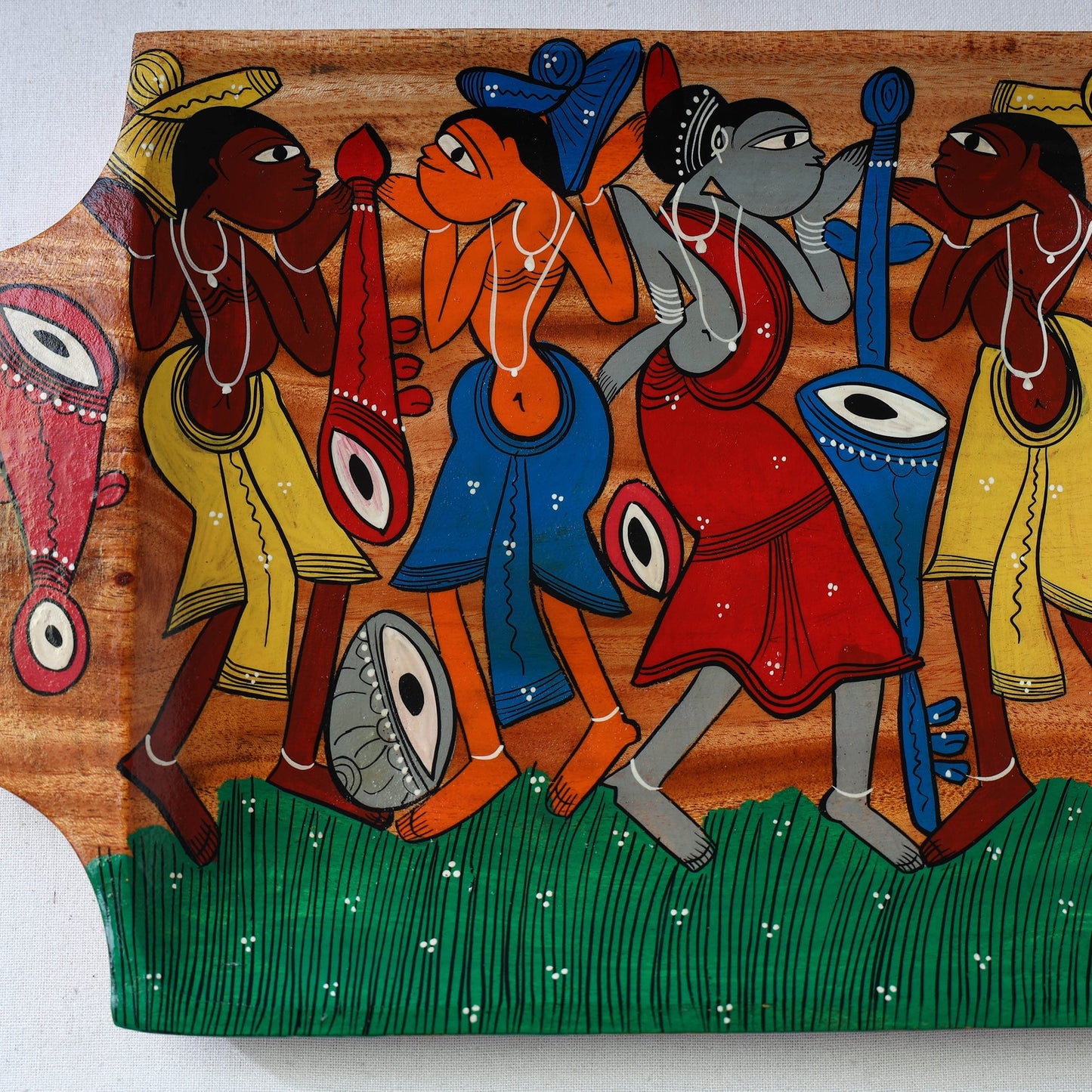 Traditional pattachitra hand painted akashmoni wooden tray