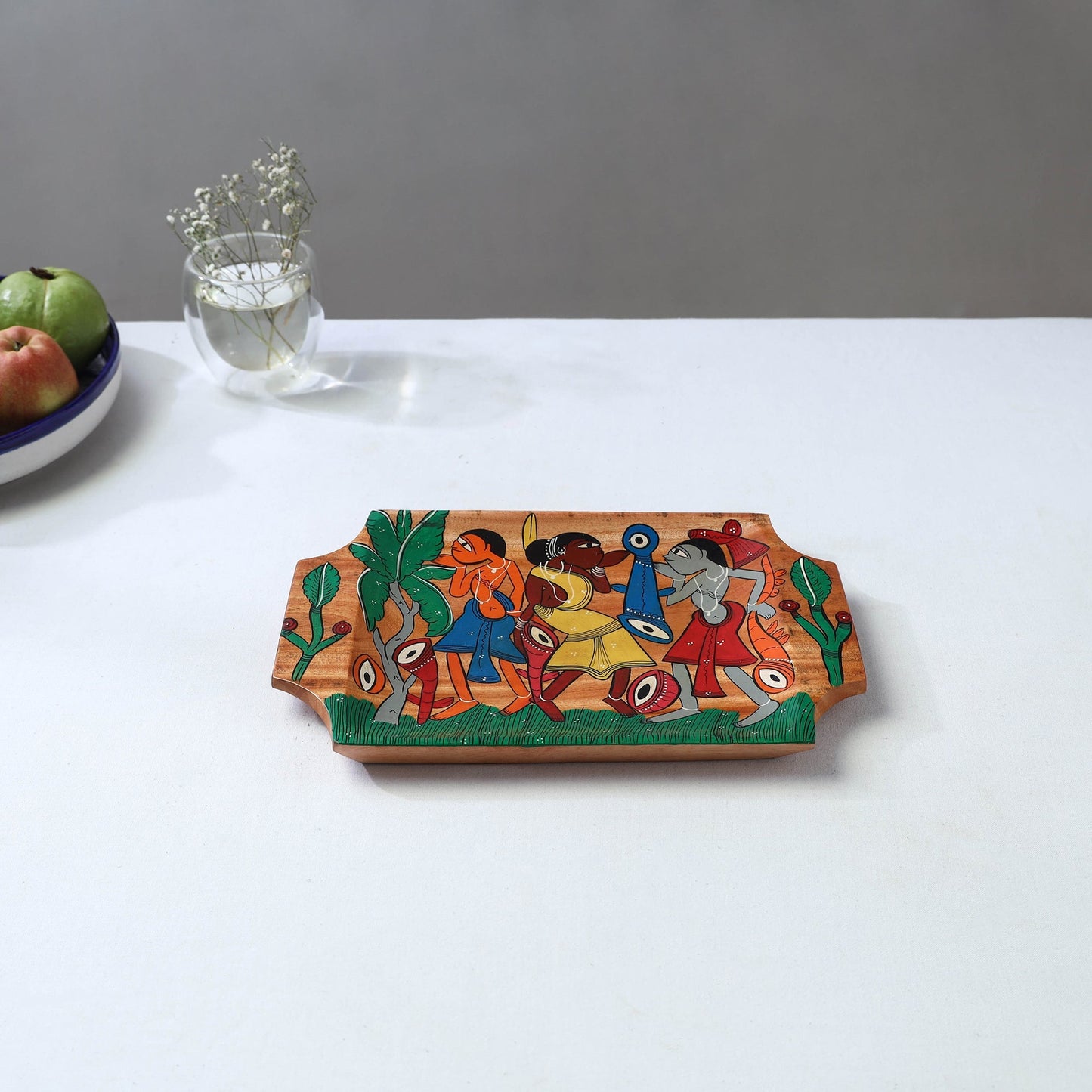 Traditional pattachitra hand painted akashmoni wooden tray