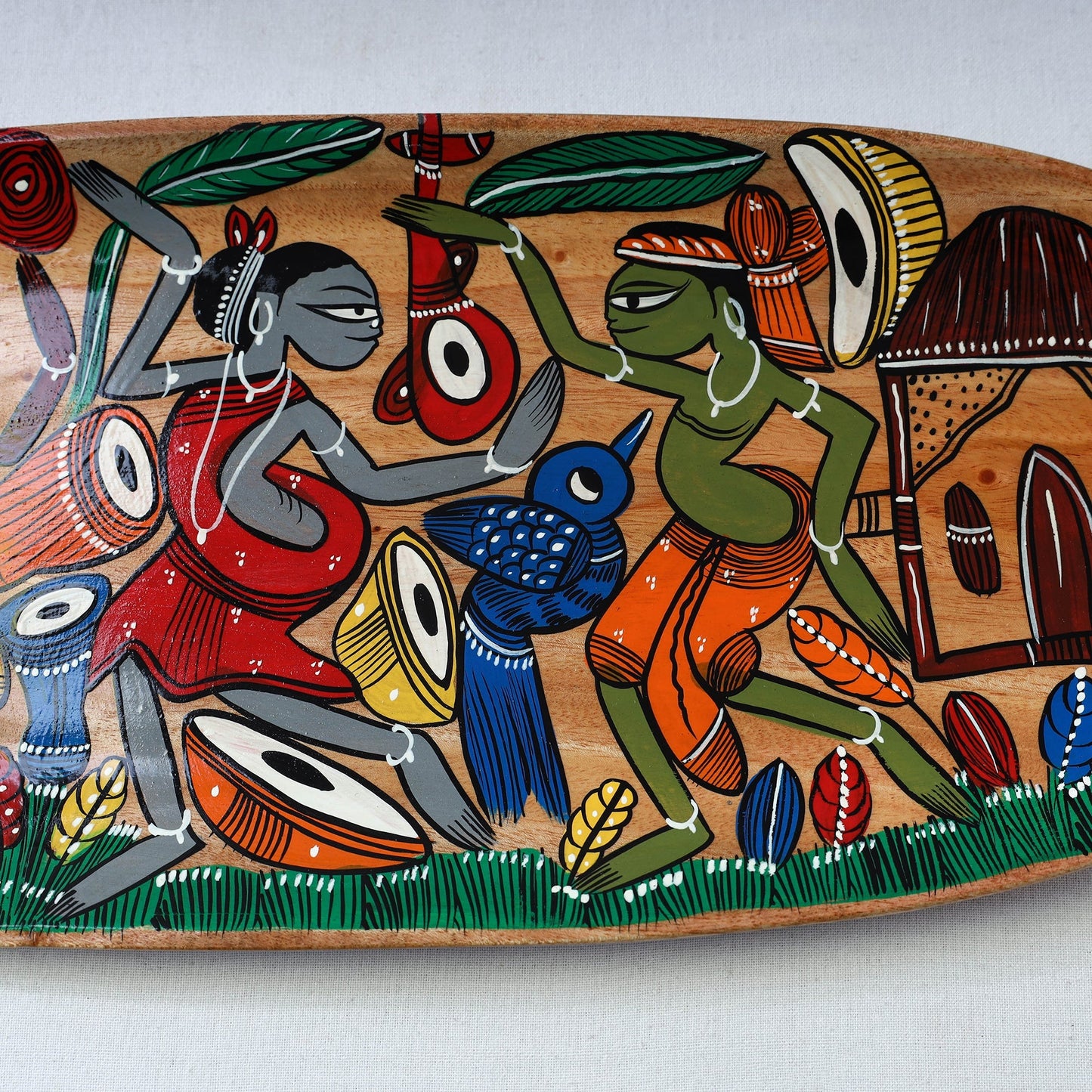 Traditional pattachitra hand painted akashmoni wooden tray