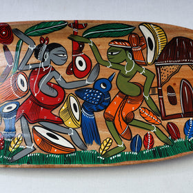 Traditional pattachitra hand painted akashmoni wooden tray