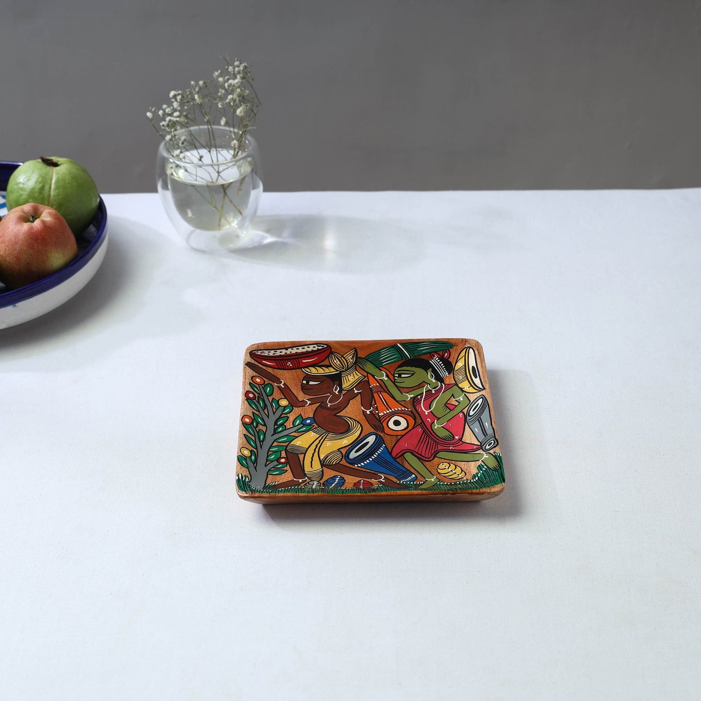 Traditional pattachitra hand painted akashmoni wooden tray