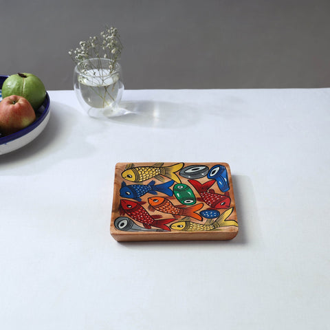 Traditional pattachitra hand painted akashmoni wooden tray