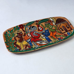 Traditional pattachitra hand painted akashmoni wooden tray