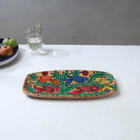 Traditional pattachitra hand painted akashmoni wooden tray