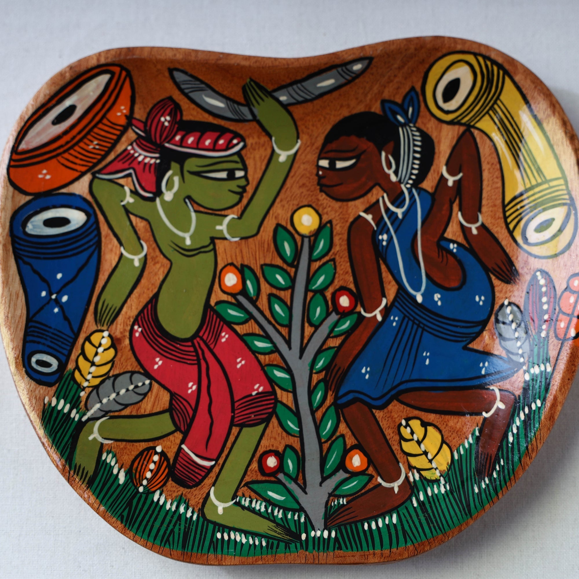 Traditional pattachitra hand painted akashmoni wooden tray
