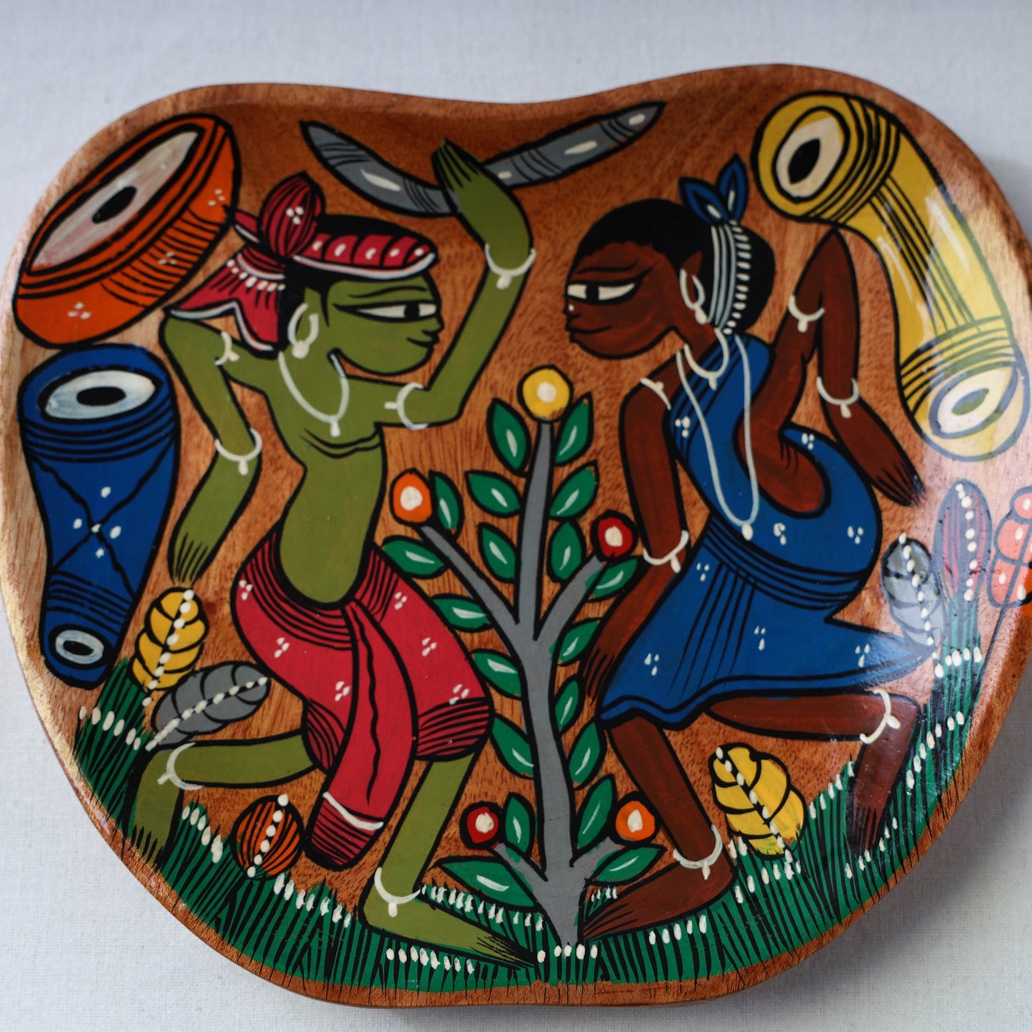 Traditional pattachitra hand painted akashmoni wooden tray
