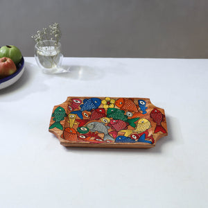 Traditional pattachitra hand painted akashmoni wooden tray