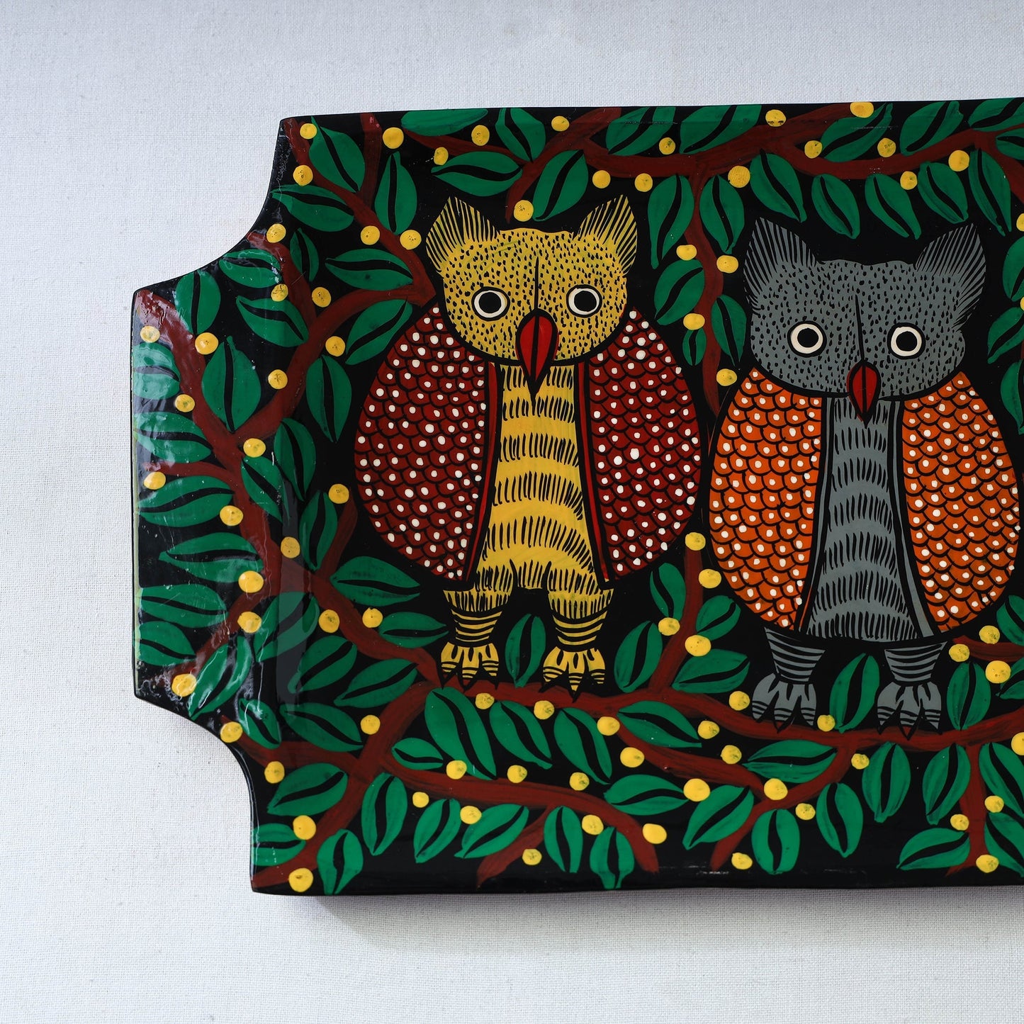 Traditional pattachitra hand painted akashmoni wooden tray