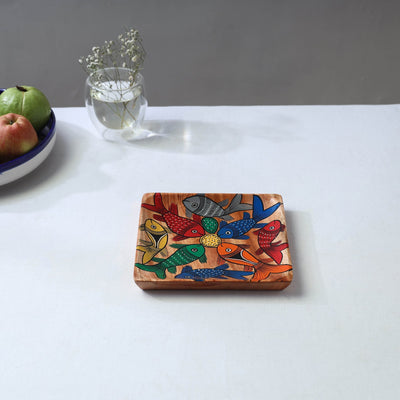 Traditional pattachitra hand painted akashmoni wooden tray