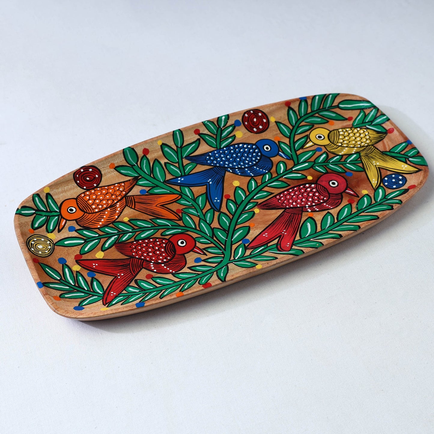 Traditional pattachitra hand painted akashmoni wooden tray