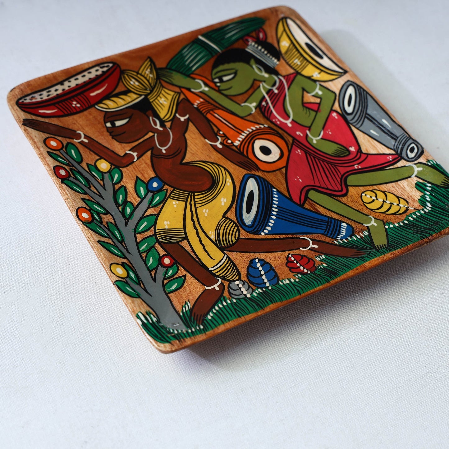 Traditional pattachitra hand painted akashmoni wooden tray
