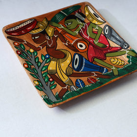 Traditional pattachitra hand painted akashmoni wooden tray