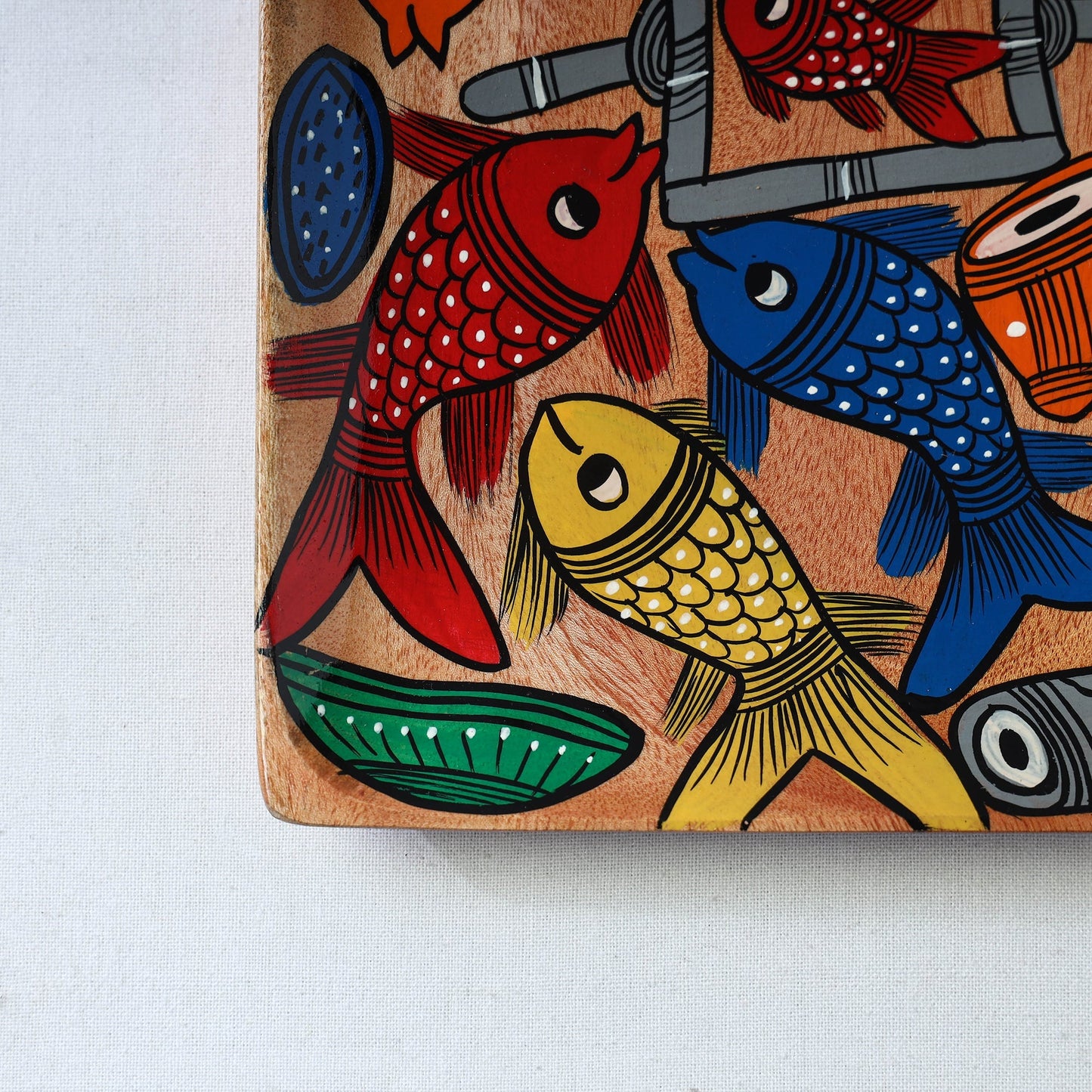 Traditional pattachitra hand painted akashmoni wooden tray