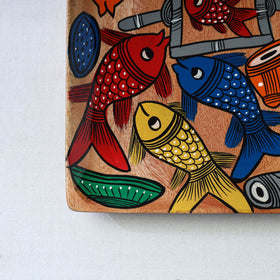Traditional pattachitra hand painted akashmoni wooden tray