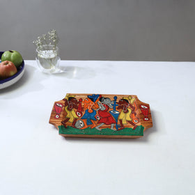 Traditional pattachitra hand painted akashmoni wooden tray