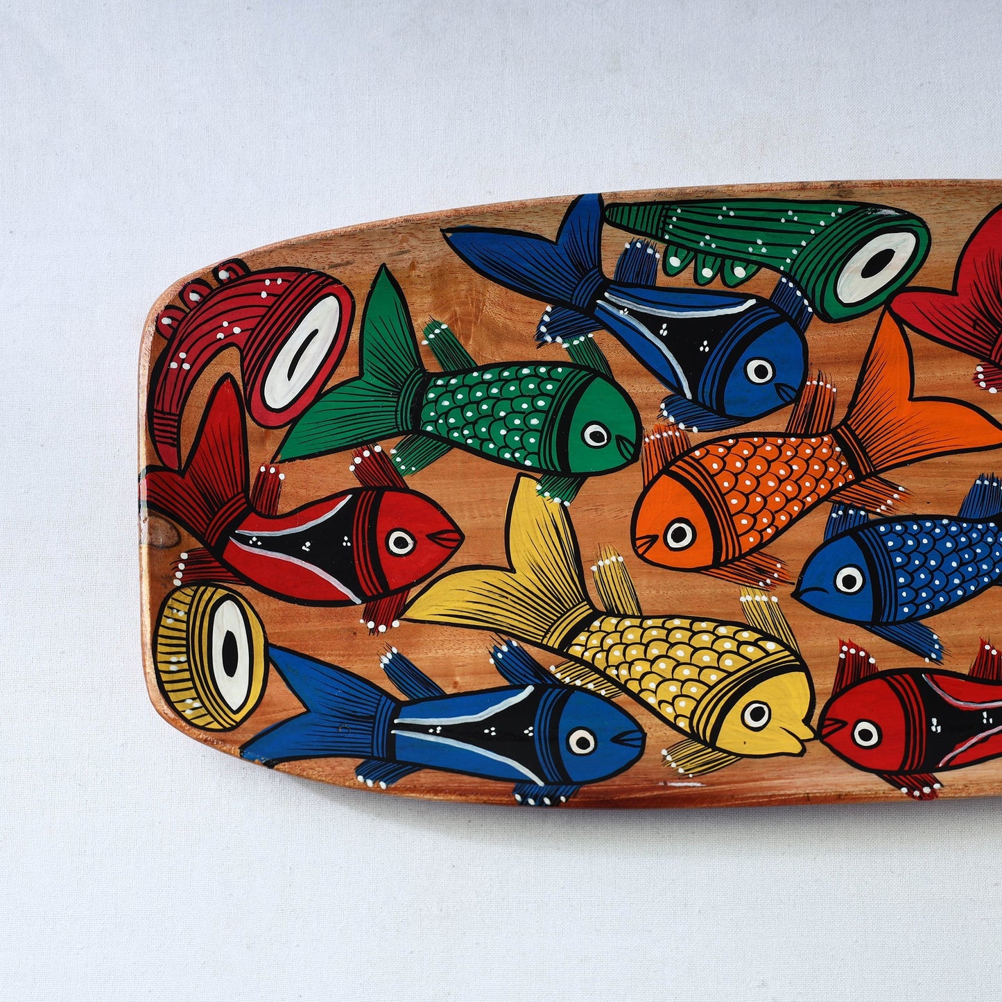 Traditional pattachitra hand painted akashmoni wooden tray