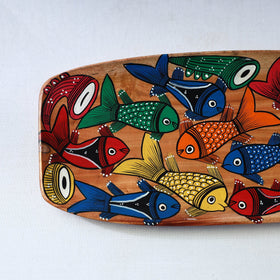 Traditional pattachitra hand painted akashmoni wooden tray