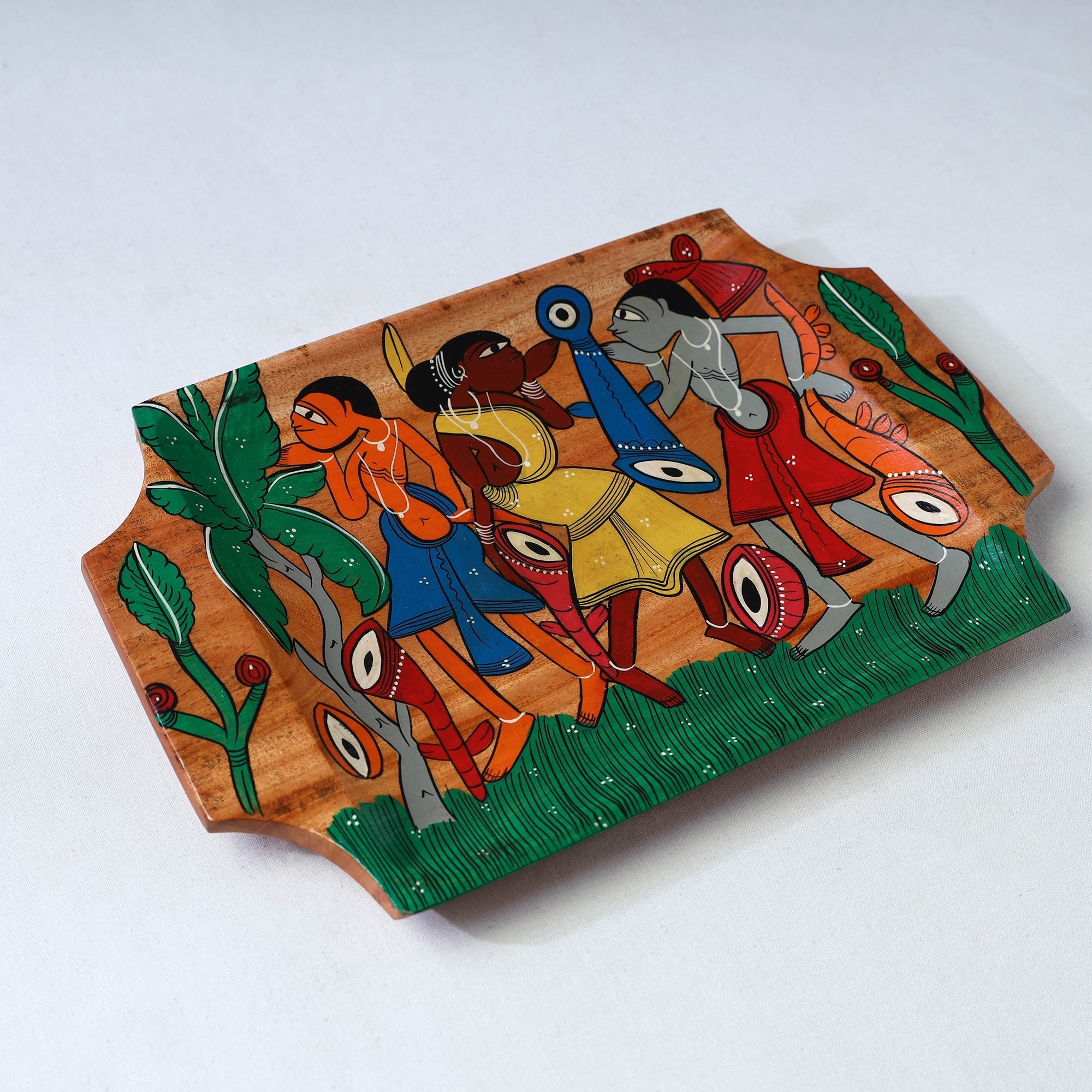 Traditional pattachitra hand painted akashmoni wooden tray