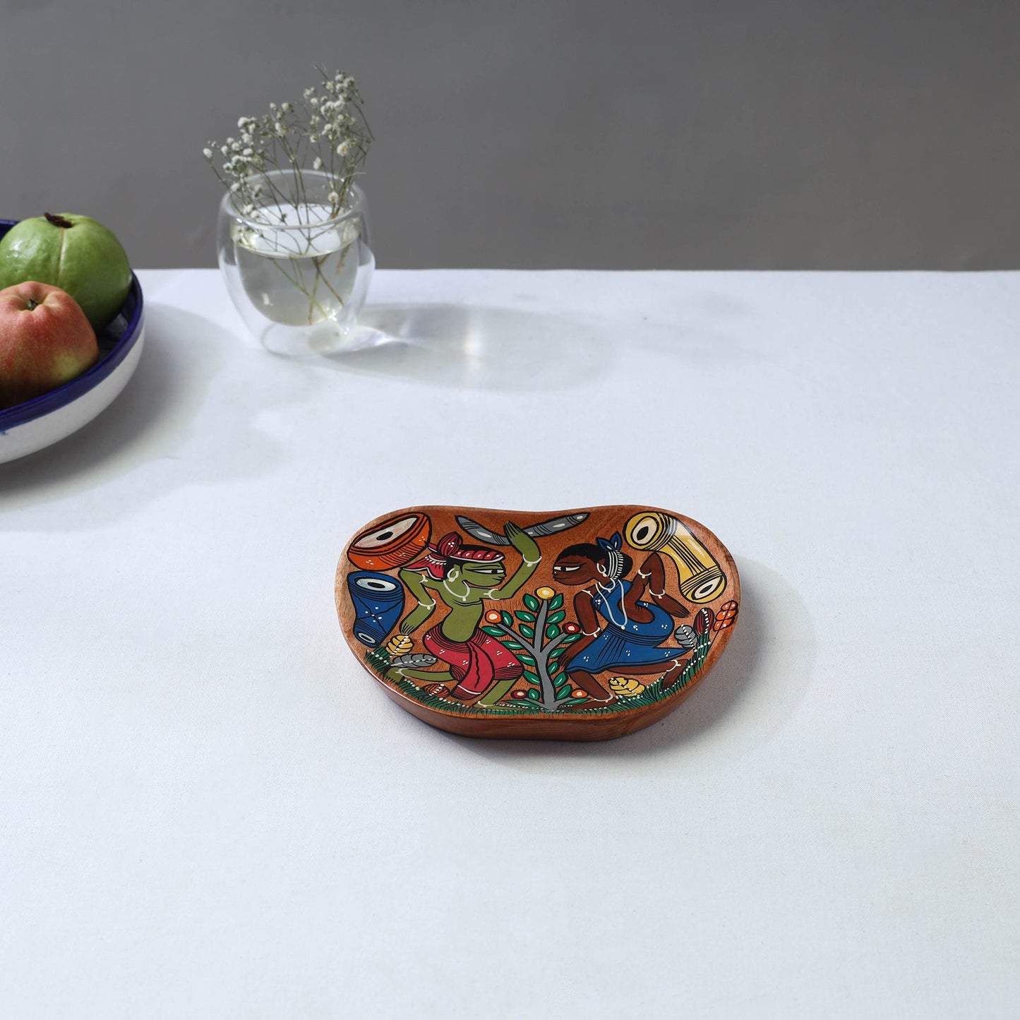 Traditional pattachitra hand painted akashmoni wooden tray