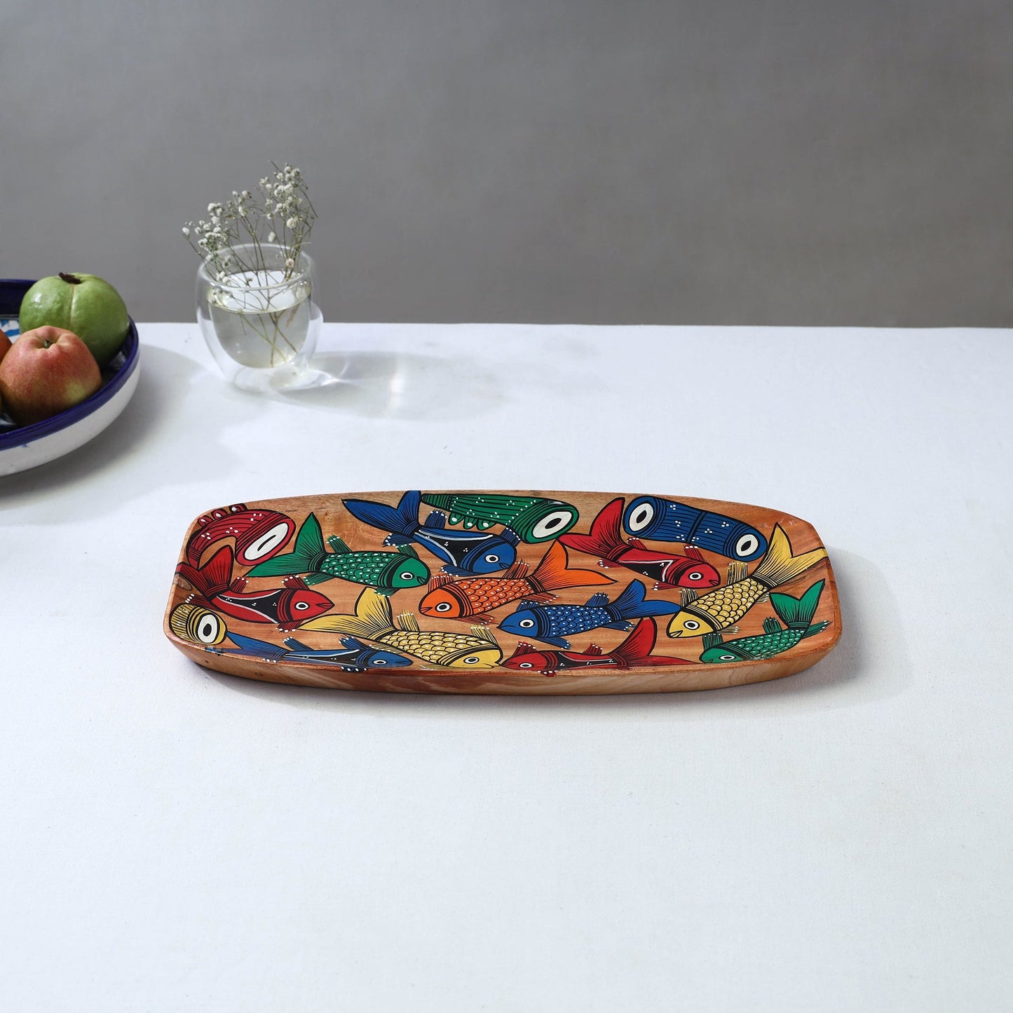 Traditional pattachitra hand painted akashmoni wooden tray