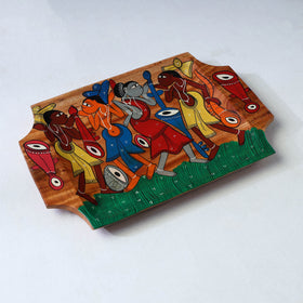 Traditional pattachitra hand painted akashmoni wooden tray
