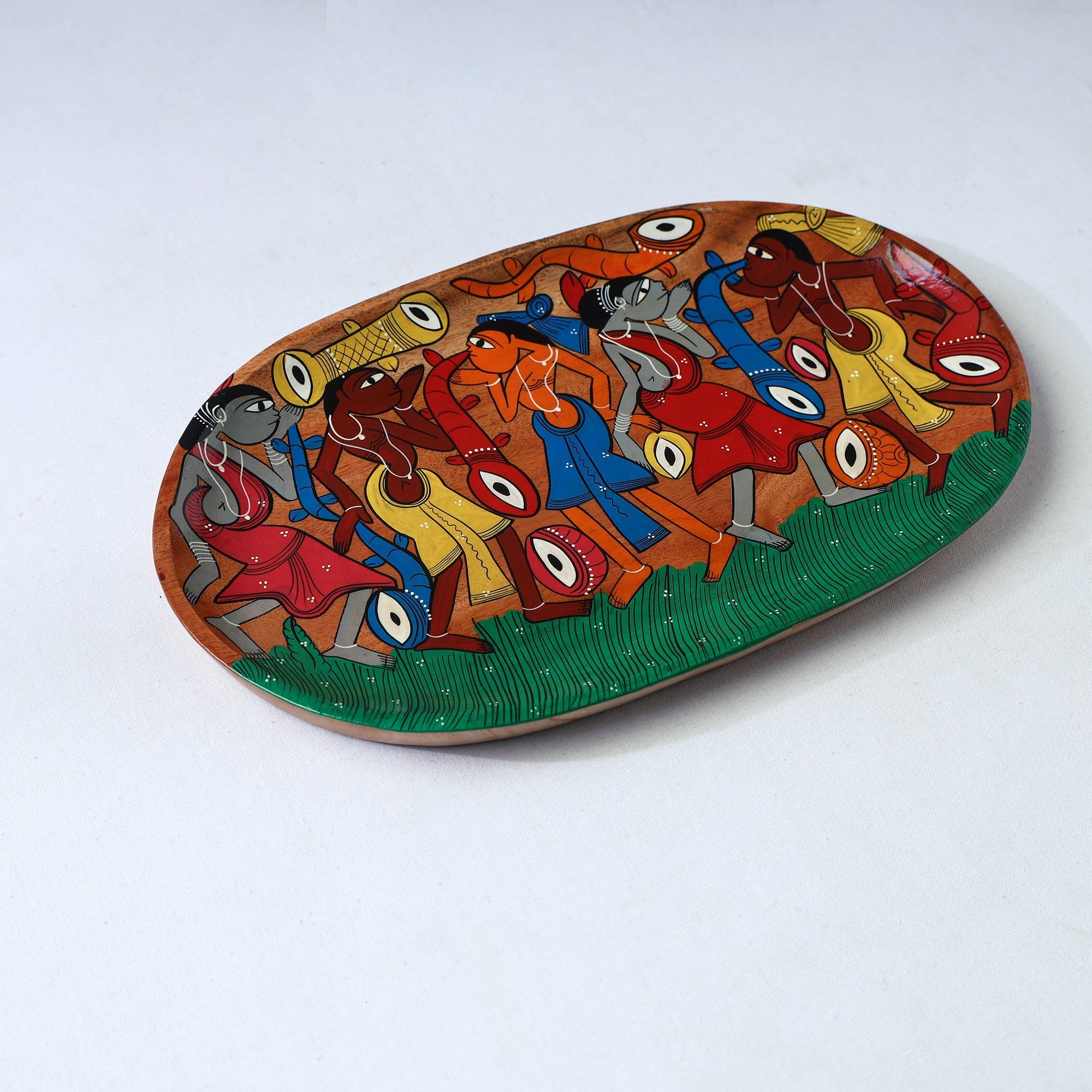 Traditional pattachitra hand painted akashmoni wooden tray