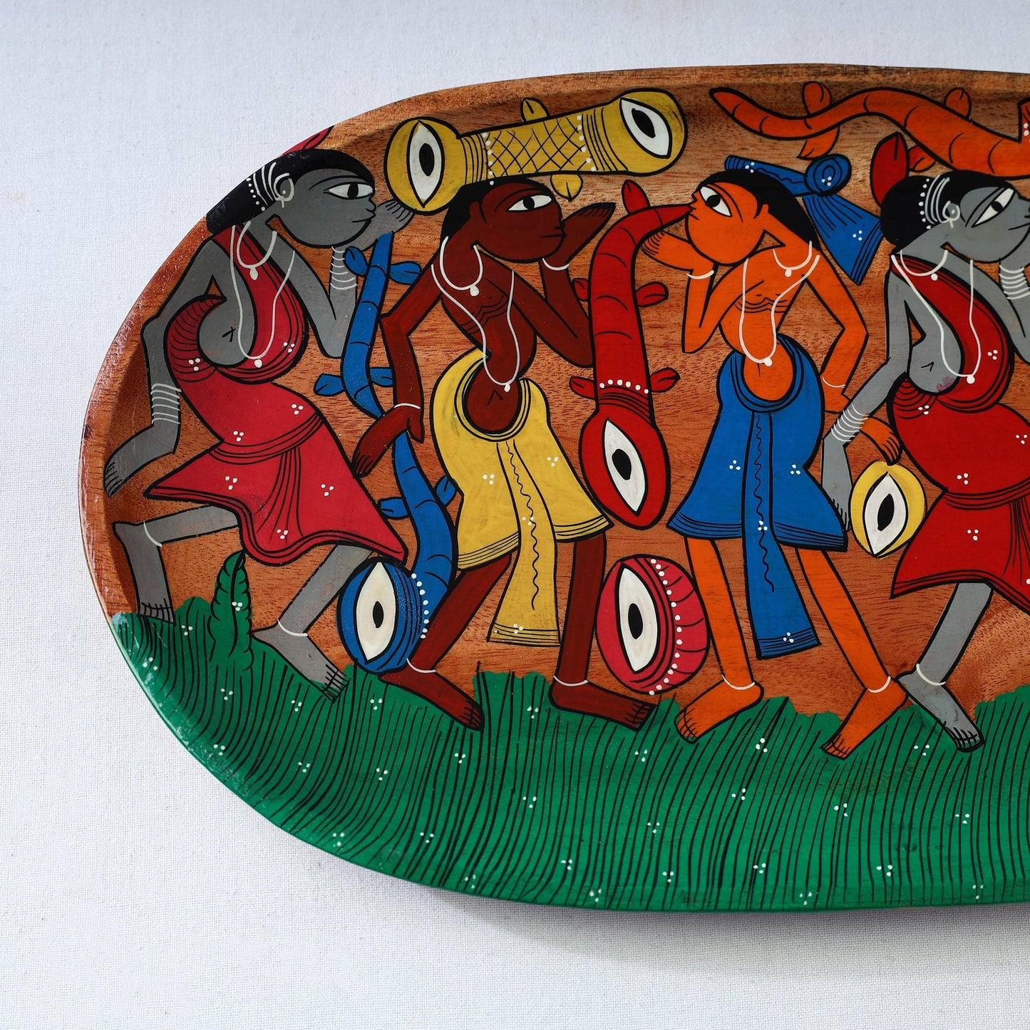 Traditional pattachitra hand painted akashmoni wooden tray